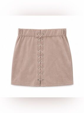 Velvet Suede Soft Tie Mini Skirt Pink Beige